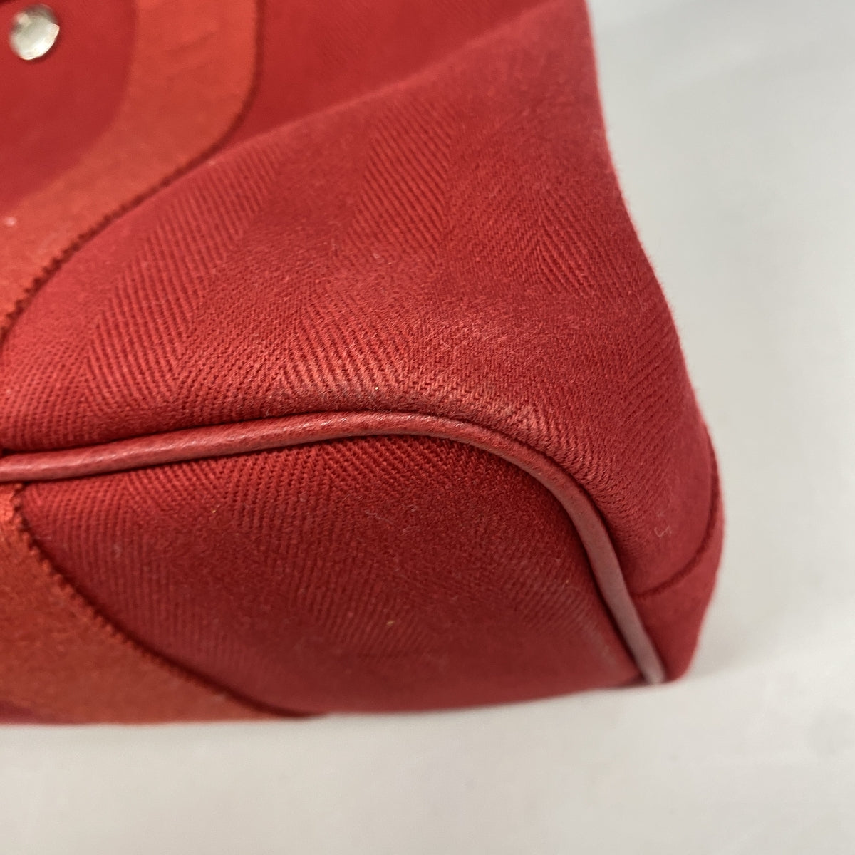 【6kb0918】エルメス トートバッグ ヴァルパライソPM トワルシェブロン レッド シルバー金具 □J刻印【中古】レディース