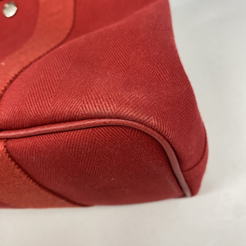 【6kb0918】エルメス トートバッグ ヴァルパライソPM トワルシェブロン レッド シルバー金具 □J刻印【中古】レディース