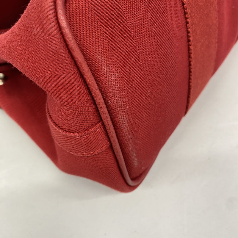 【6kb0918】エルメス トートバッグ ヴァルパライソPM トワルシェブロン レッド シルバー金具 □J刻印【中古】レディース