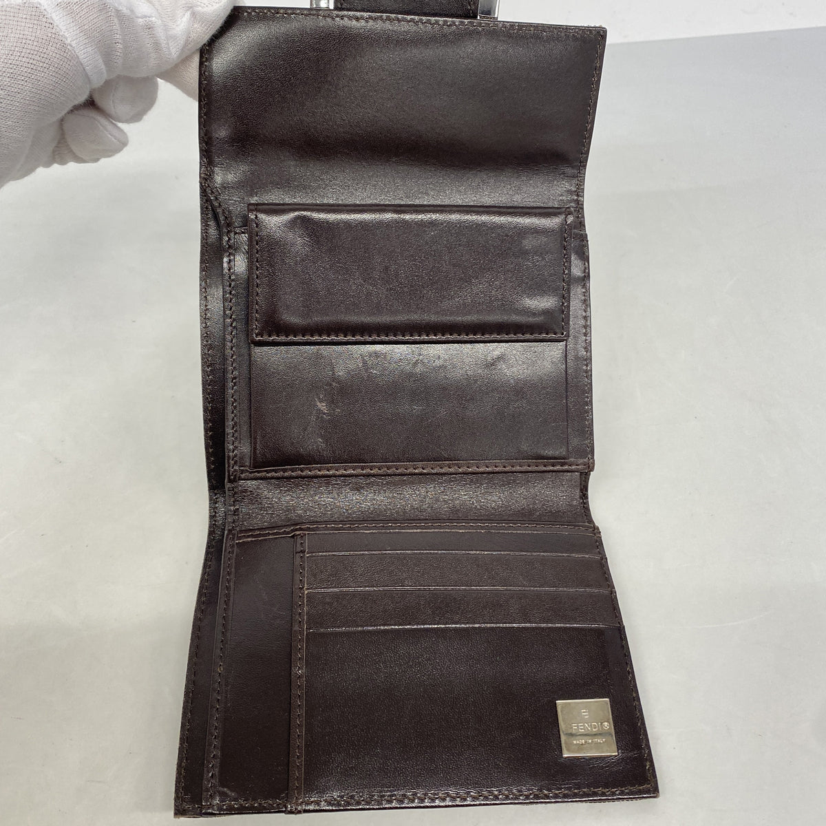【6kb0924】フェンディ 三つ折り財布 ズッカ ナイロンキャンバス ブラウン シルバー金具【中古】レディース