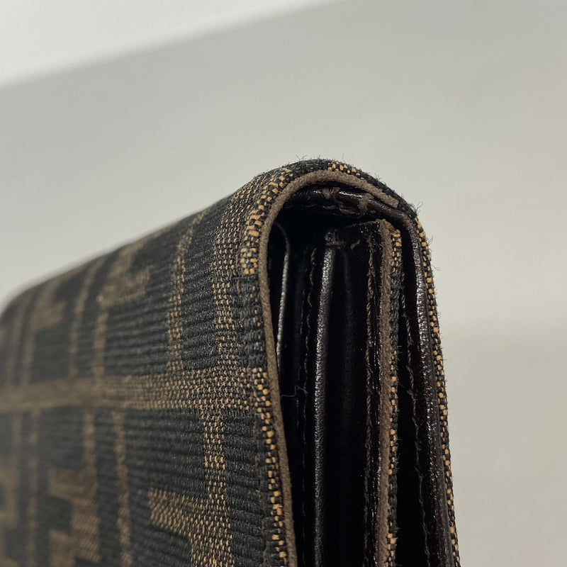 【6kb0924】フェンディ 三つ折り財布 ズッカ ナイロンキャンバス ブラウン シルバー金具【中古】レディース