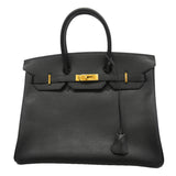 【6kb0946-h】エルメス ハンドバッグ バーキン35 アルデンヌ ブラック ゴールド金具 □F刻印【中古】レディース