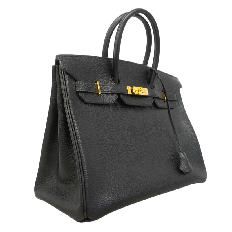 【6kb0946-h】エルメス ハンドバッグ バーキン35 アルデンヌ ブラック ゴールド金具 □F刻印【中古】レディース