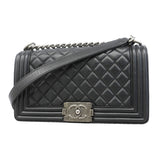 【6kb0967】シャネル ショルダーバッグ ボーイシャネル チェーンショルダー ラムスキン ブラック シルバー金具【中古】レディース