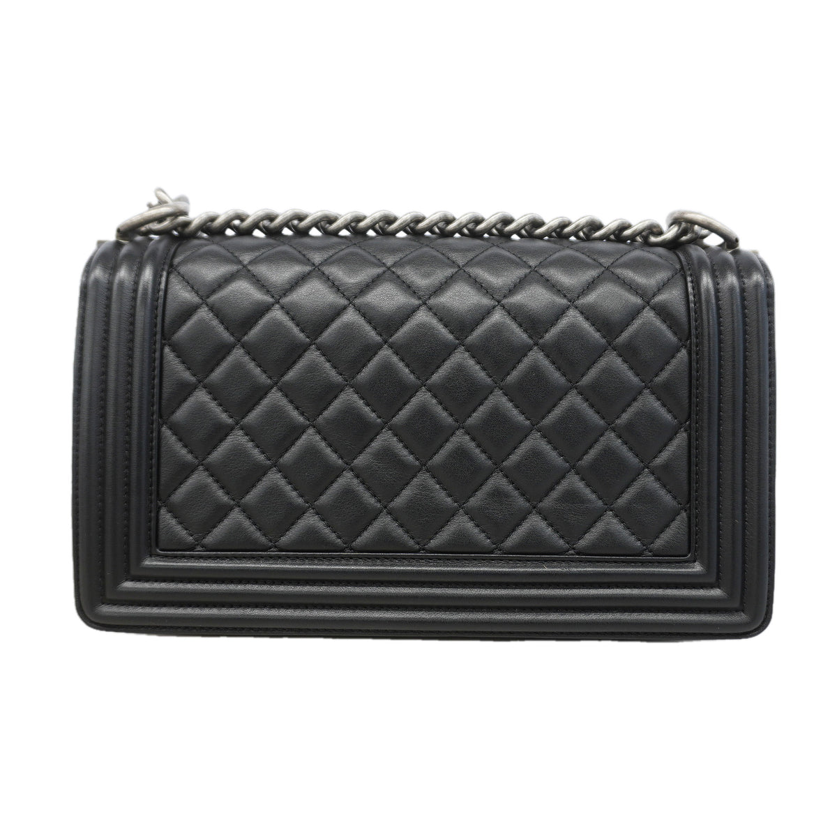 【6kb0967】シャネル ショルダーバッグ ボーイシャネル チェーンショルダー ラムスキン ブラック シルバー金具【中古】レディース