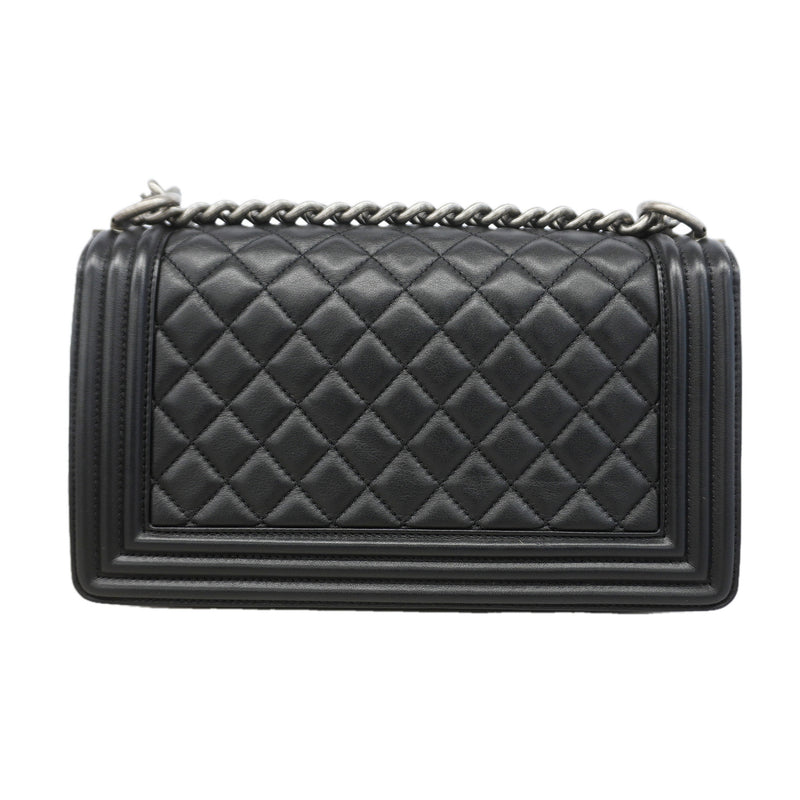 【6kb0967】シャネル ショルダーバッグ ボーイシャネル チェーンショルダー ラムスキン ブラック シルバー金具【中古】レディース