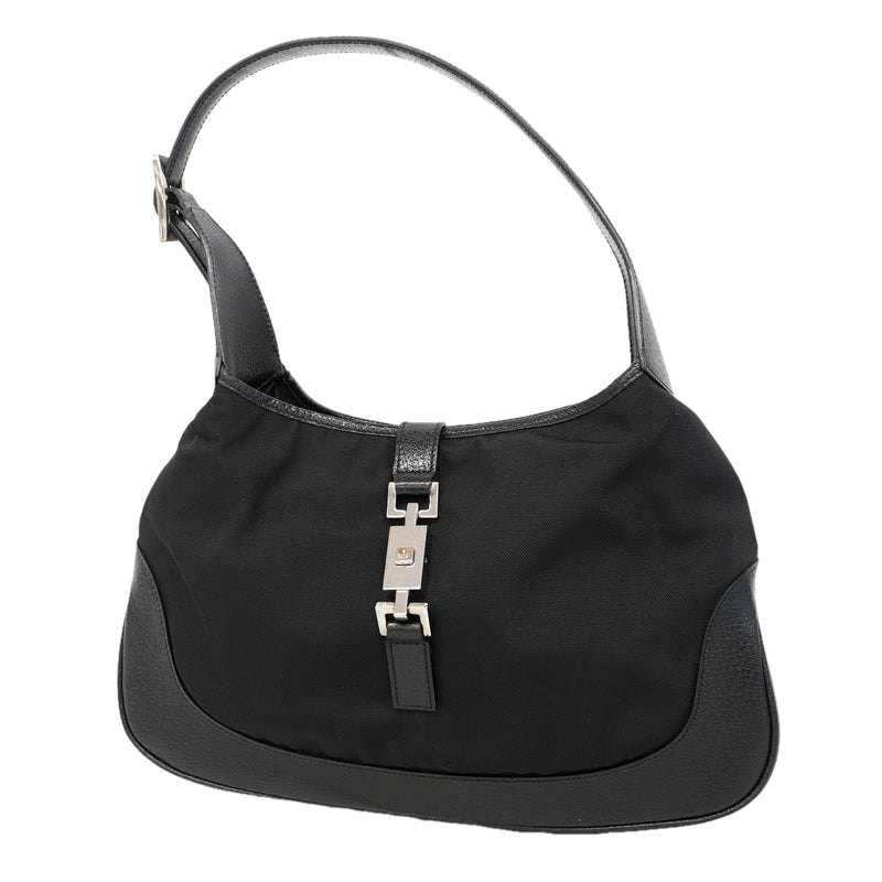 【6kb1027】グッチ ハンドバッグ ジャッキー 001 3306 レザー ナイロン ブラック シルバー金具【中古】レディース