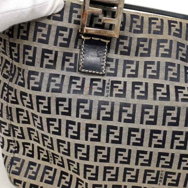 【6kb1053】フェンディ ハンドバッグ ズッキーノ ナイロンキャンバス ネイビー シルバー金具【中古】レディース