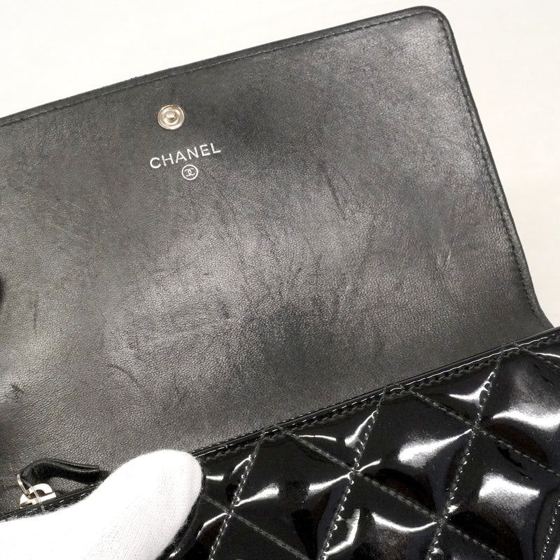 【6kb1056】シャネル 長財布 ココボーイ パテントレザー ブラック シルバー金具【中古】レディース