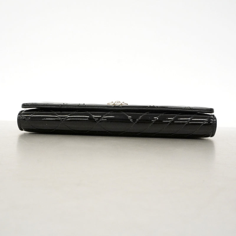 【6kb1056】シャネル 長財布 ココボーイ パテントレザー ブラック シルバー金具【中古】レディース