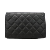 【6kb1076-h】シャネル ショルダーウォレット カンボン チェーンショルダー ラムスキン ブラック シルバー金具【中古】レディース