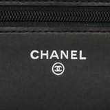 【6kb1076-h】シャネル ショルダーウォレット カンボン チェーンショルダー ラムスキン ブラック シルバー金具【中古】レディース