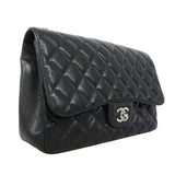 【6kb1080-h】シャネル ショルダーバッグ デカマトラッセ Wチェーン キャビアスキン ブラック シルバー金具【中古】レディース