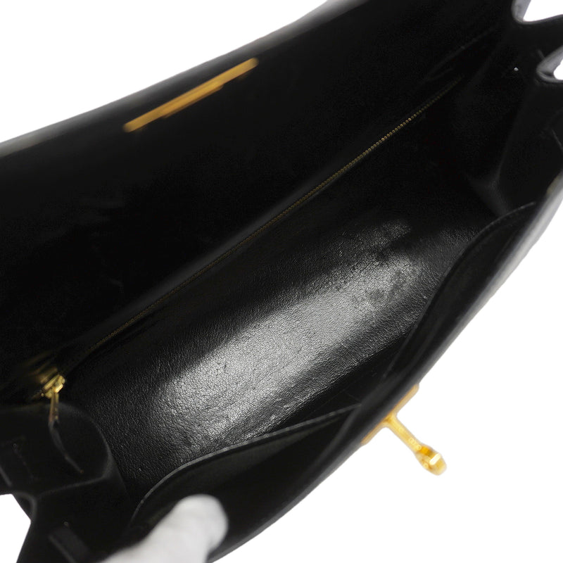 【6kb1085】エルメス ハンドバッグ ケリー32 ボックスカーフ ブラック ゴールド金具 □C刻印 2wayバッグ【中古】レディース