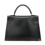 【6kb1085】エルメス ハンドバッグ ケリー32 ボックスカーフ ブラック ゴールド金具 □C刻印 2wayバッグ【中古】レディース