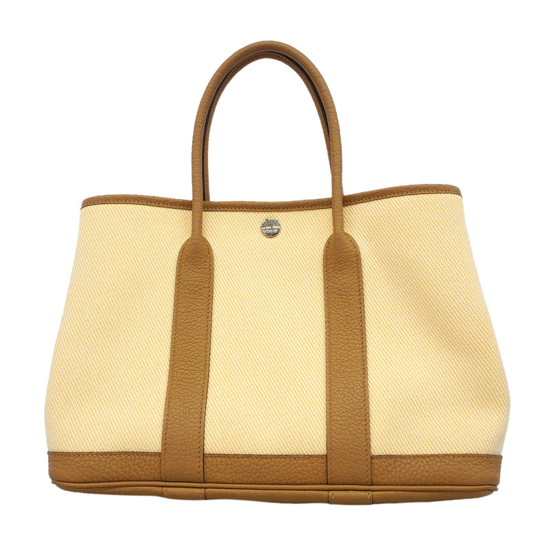 【6kb1093】エルメス トートバッグ ガーデンパーティTPM トワルアッシュ チャイ シルバー金具 B刻印【中古】レディース
