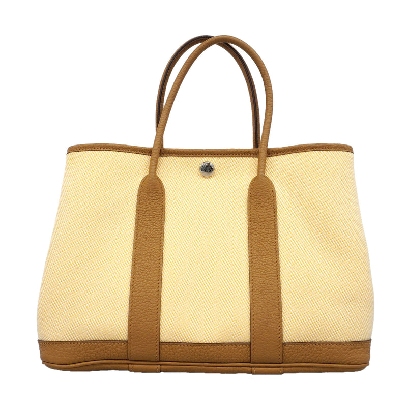 【6kb1093】エルメス トートバッグ ガーデンパーティTPM トワルアッシュ チャイ シルバー金具 B刻印【中古】レディース