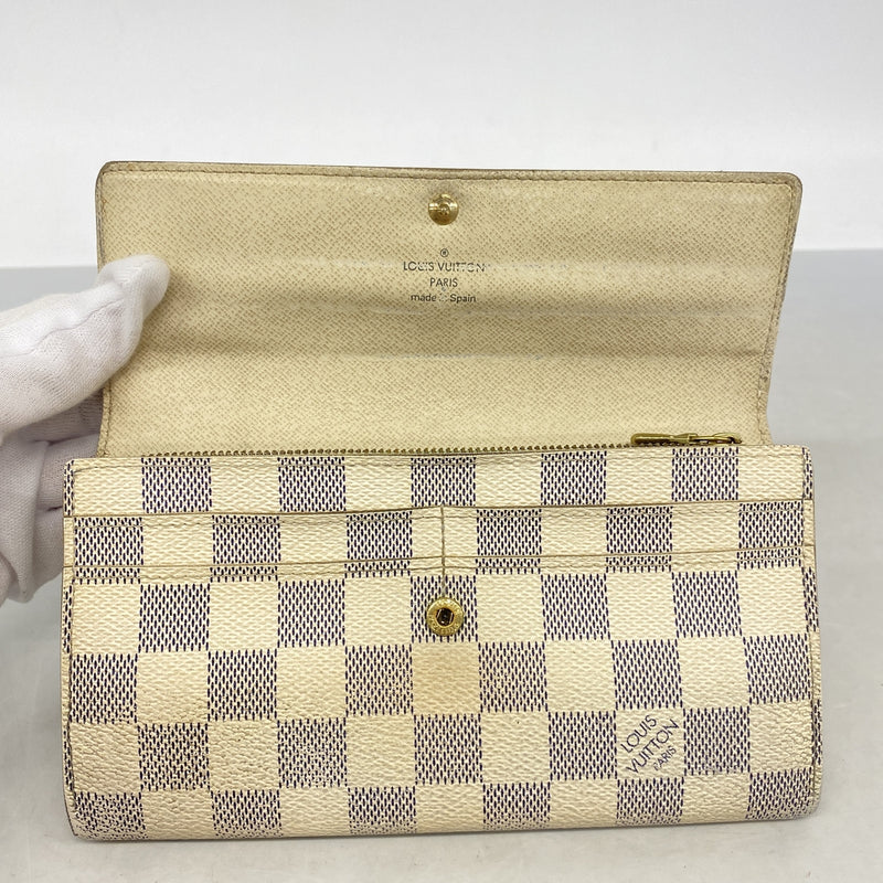 【6kb1116】ルイヴィトン 長財布 ダミエ・アズール ポルトフォイユサラ N61735 ホワイト【中古】レディース