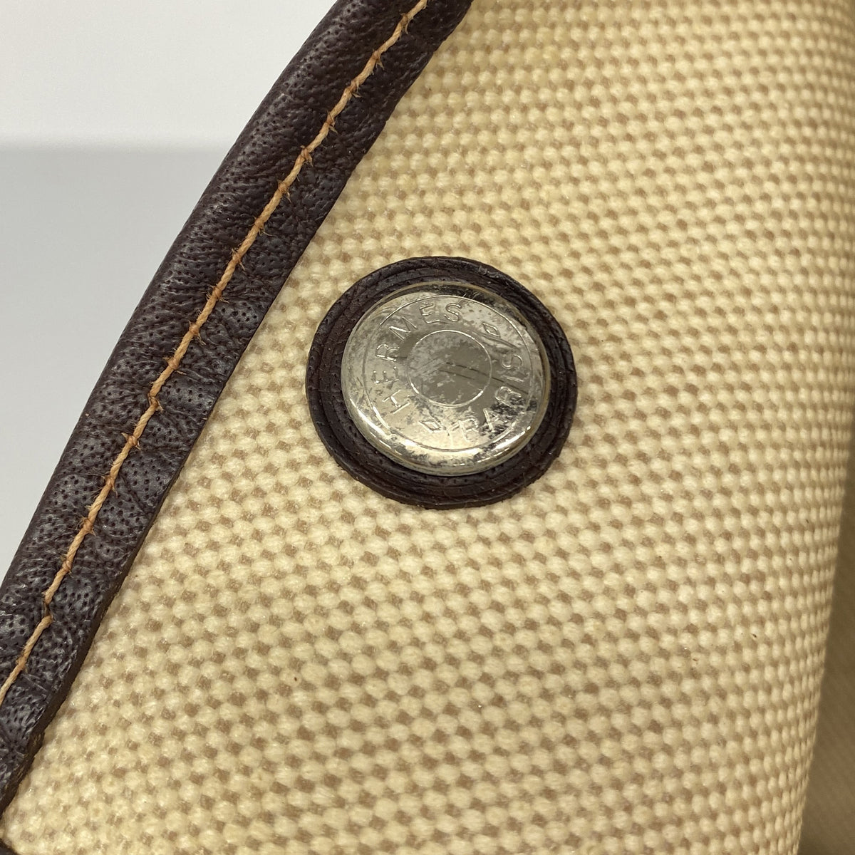 【6kb1119】エルメス トートバッグ ガーデンパーティPM トワルアッシュ ブラウン ベージュ シルバー金具 □F刻印【中古】レディース
