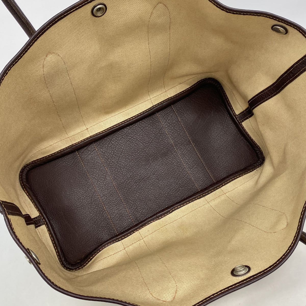 【6kb1119】エルメス トートバッグ ガーデンパーティPM トワルアッシュ ブラウン ベージュ シルバー金具 □F刻印【中古】レディース