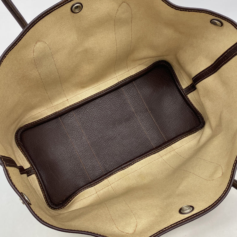 【6kb1119】エルメス トートバッグ ガーデンパーティPM トワルアッシュ ブラウン ベージュ シルバー金具 □F刻印【中古】レディース