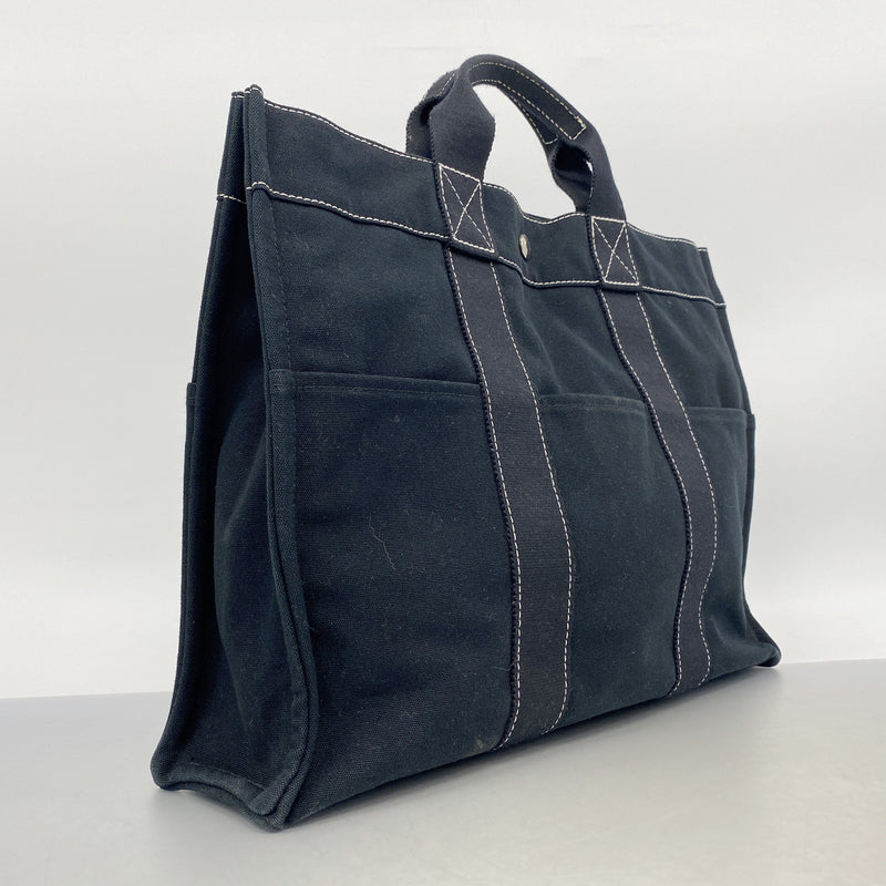 【6kb1149】エルメス トートバッグ ドーヴィルMM キャンバス ブラック シルバー金具【中古】メンズ レディース ユニセックス