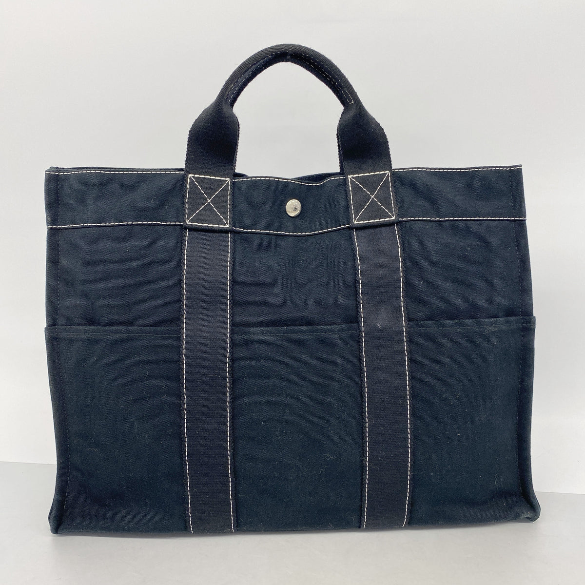 【6kb1149】エルメス トートバッグ ドーヴィルMM キャンバス ブラック シルバー金具【中古】メンズ レディース ユニセックス