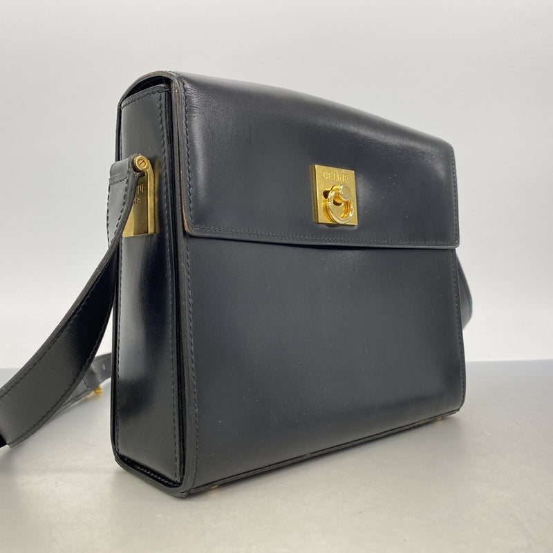 【6kb1150】セリーヌ ショルダーバッグ レザー ブラック ゴールド金具【中古】レディース