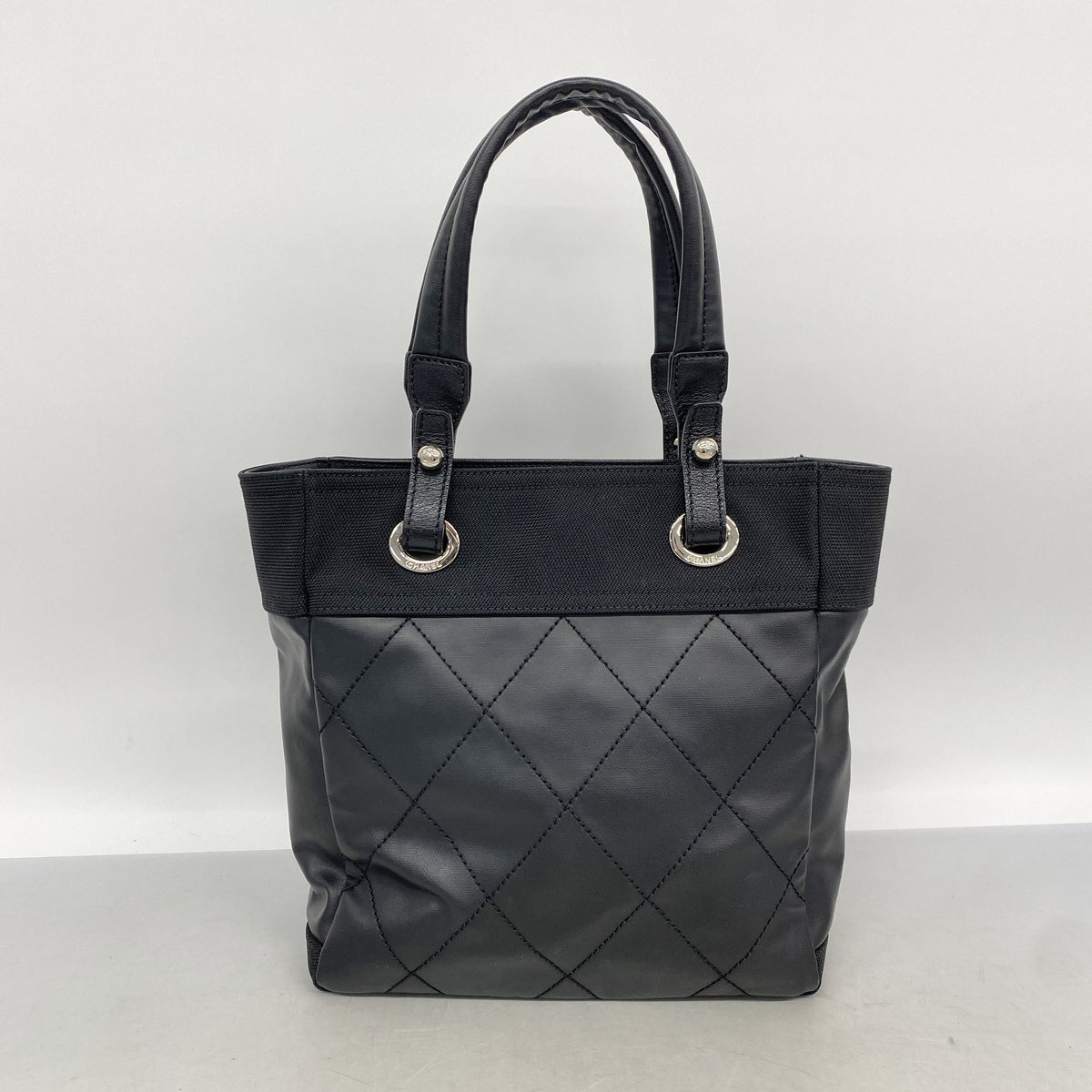 【6kb1159】シャネル トートバッグ パリビアリッツ レザー ブラック シルバー金具【中古】レディース