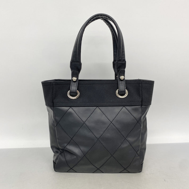 【6kb1159】シャネル トートバッグ パリビアリッツ レザー ブラック シルバー金具【中古】レディース