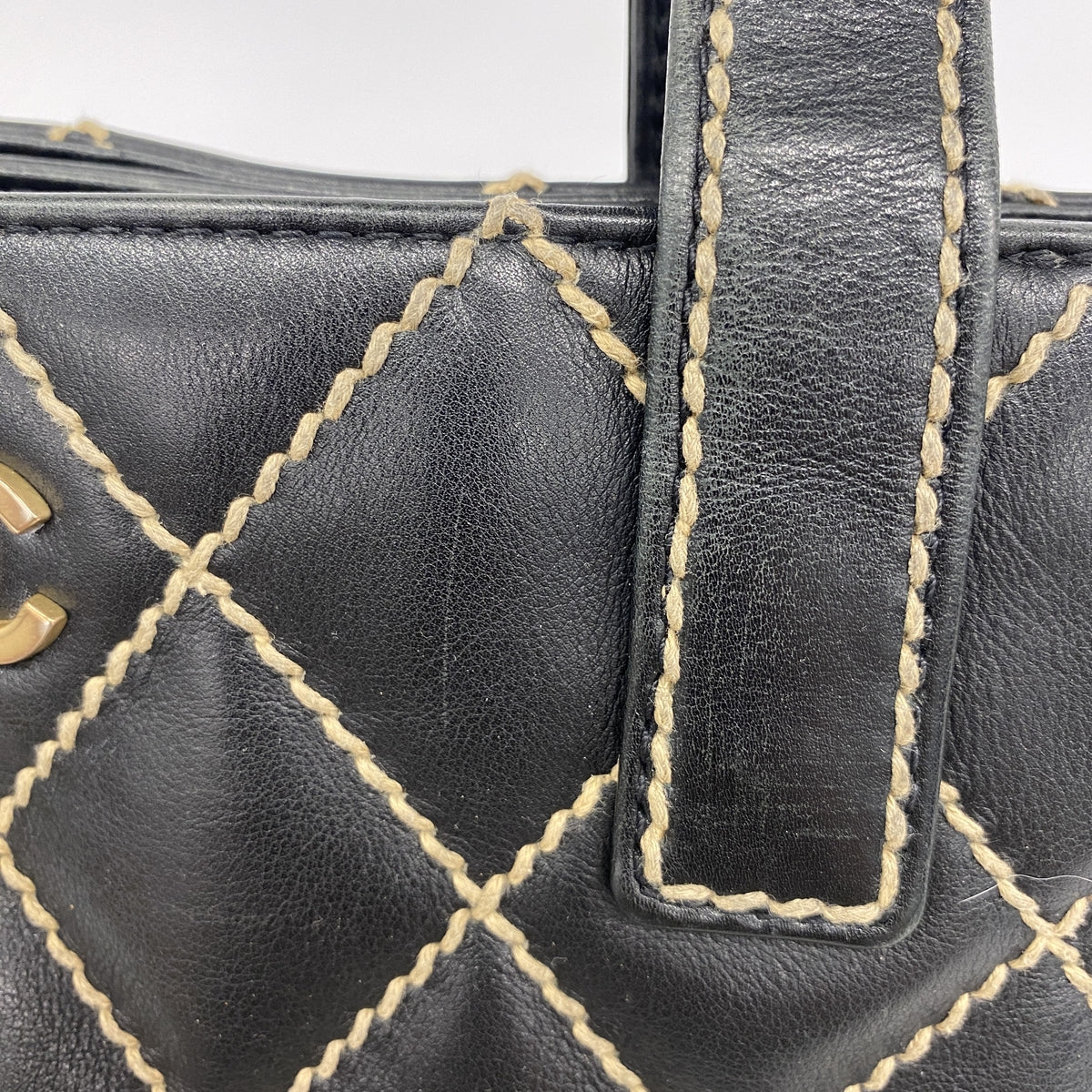【6kb1181】シャネル トートバッグ ワイルドステッチ レザー ブラック ゴールド金具【中古】レディース