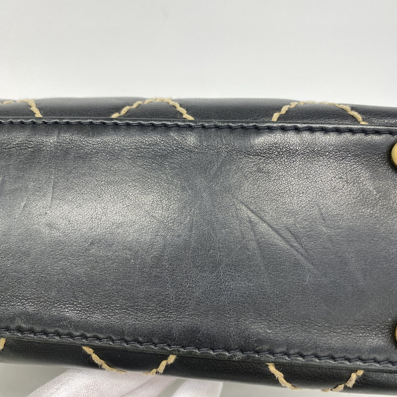【6kb1181】シャネル トートバッグ ワイルドステッチ レザー ブラック ゴールド金具【中古】レディース