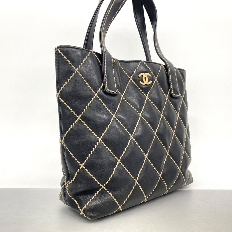【6kb1181】シャネル トートバッグ ワイルドステッチ レザー ブラック ゴールド金具【中古】レディース