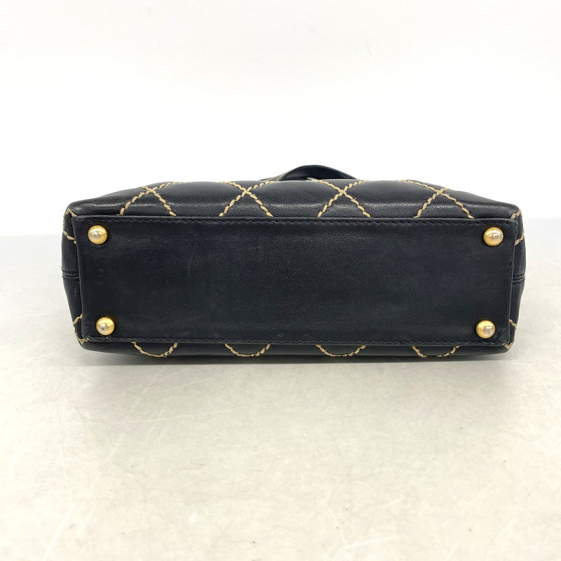 【6kb1181】シャネル トートバッグ ワイルドステッチ レザー ブラック ゴールド金具【中古】レディース