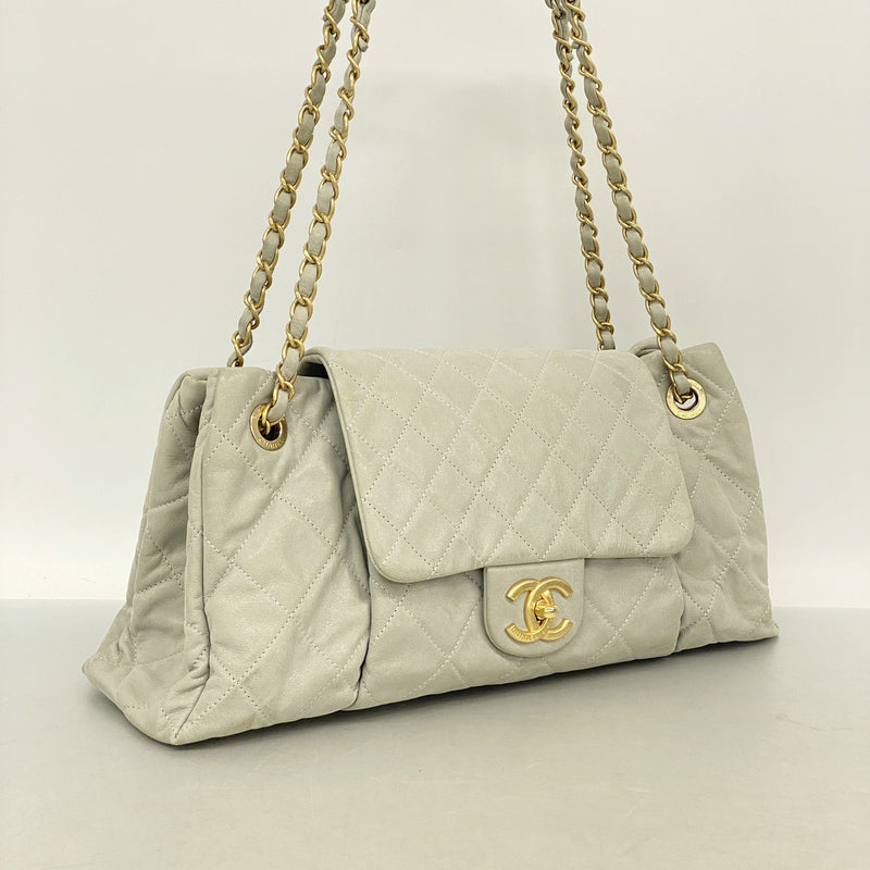 【6kb1189】シャネル ショルダーバッグ マトラッセ レザー グレー ゴールド金具【中古】レディース