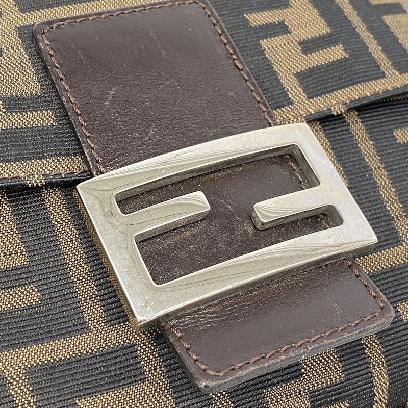 【6kb1191】フェンディ ハンドバッグ ズッカ マンマバケット ナイロンキャンバス ブラウン シルバー金具【中古】レディース