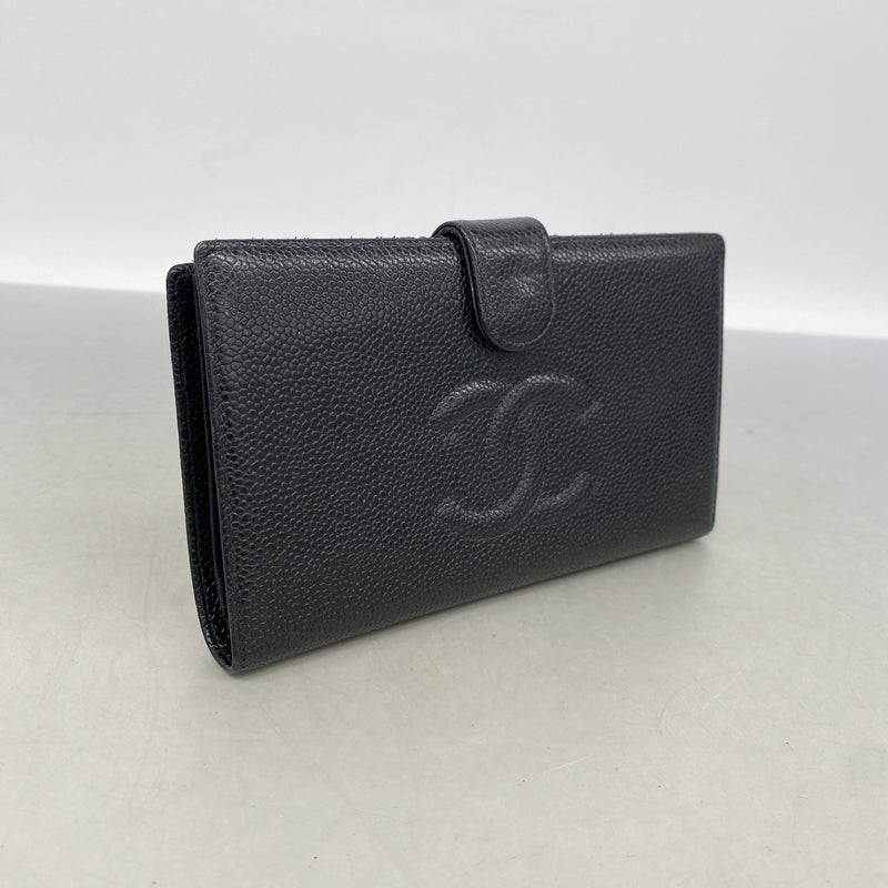【6kb1274】シャネル 長財布 キャビアスキン ブラック ゴールド金具【中古】レディース