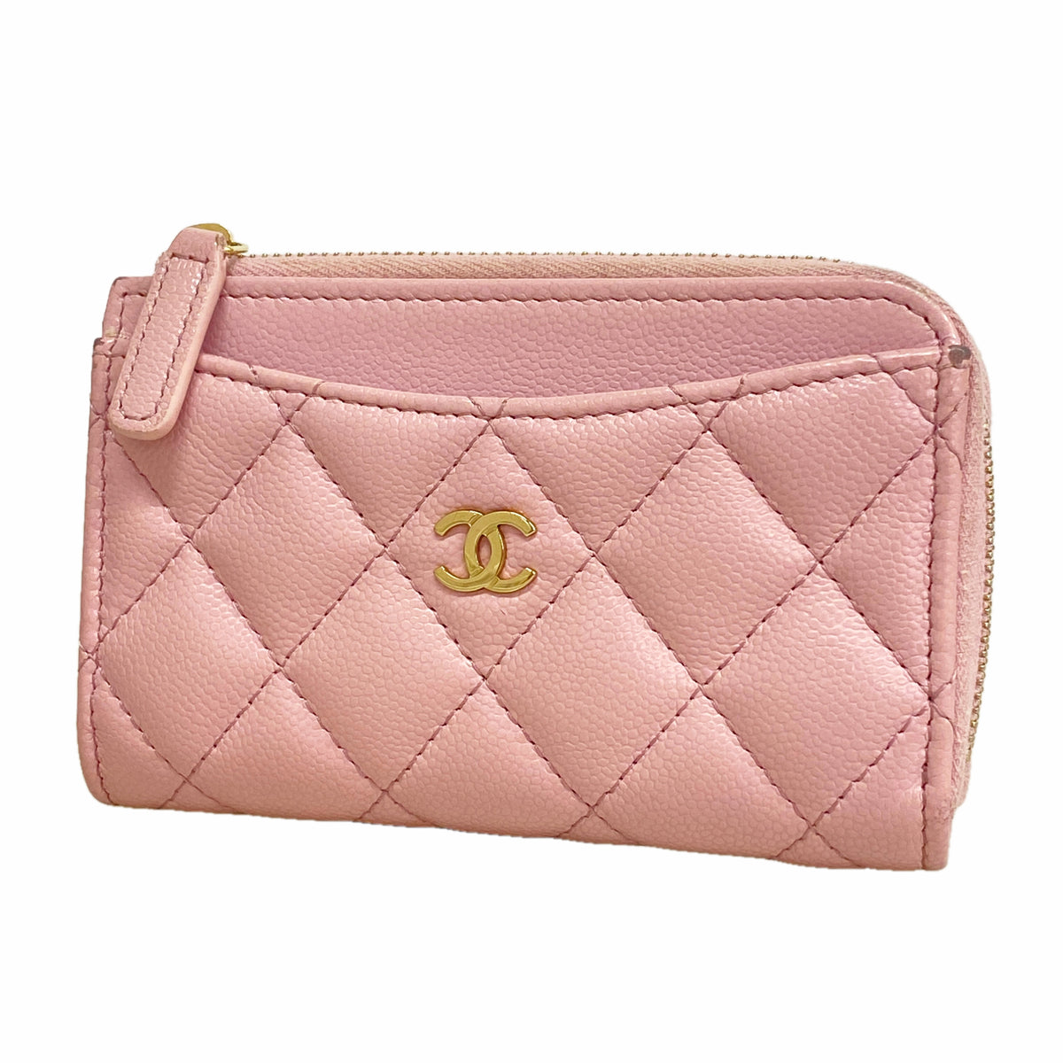 【6kb1377】シャネル コインケース マトラッセ キャビアスキン ピンク シャンパンゴールド金具【中古】レディース