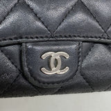 【6kb1378】シャネル キーケース マトラッセ ラムスキン ブラック シルバー金具【中古】レディース