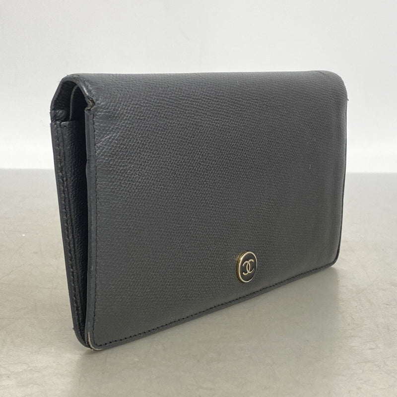 【6kb1423】シャネル 長財布 ココボタン レザー ブラック ゴールド金具【中古】レディース