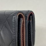 【6kb1453】シャネル 三つ折り財布 マトラッセ ラムスキン ブラック シルバー金具【中古】レディース