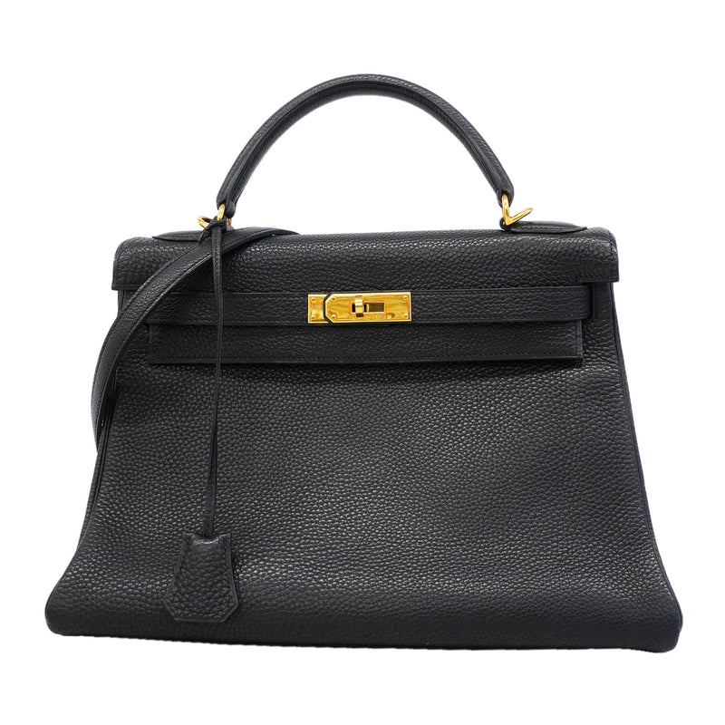 【6kb1533】エルメス ハンドバッグ ケリー32 トリヨンクレマンス ブラック ゴールド金具 □D刻印 2wayバッグ【中古】レディース