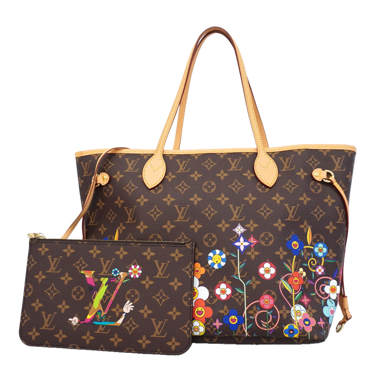 【6kb1537】ルイヴィトン トートバッグ モノグラム LV×TM ネヴァーフルMM 村上隆 M13271 ブラウン【中古】レディース