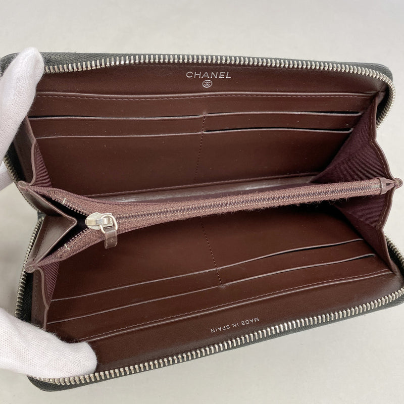 【6kb1577】シャネル 長財布 マトラッセ キャビアスキン ブラック シルバー金具【中古】レディース
