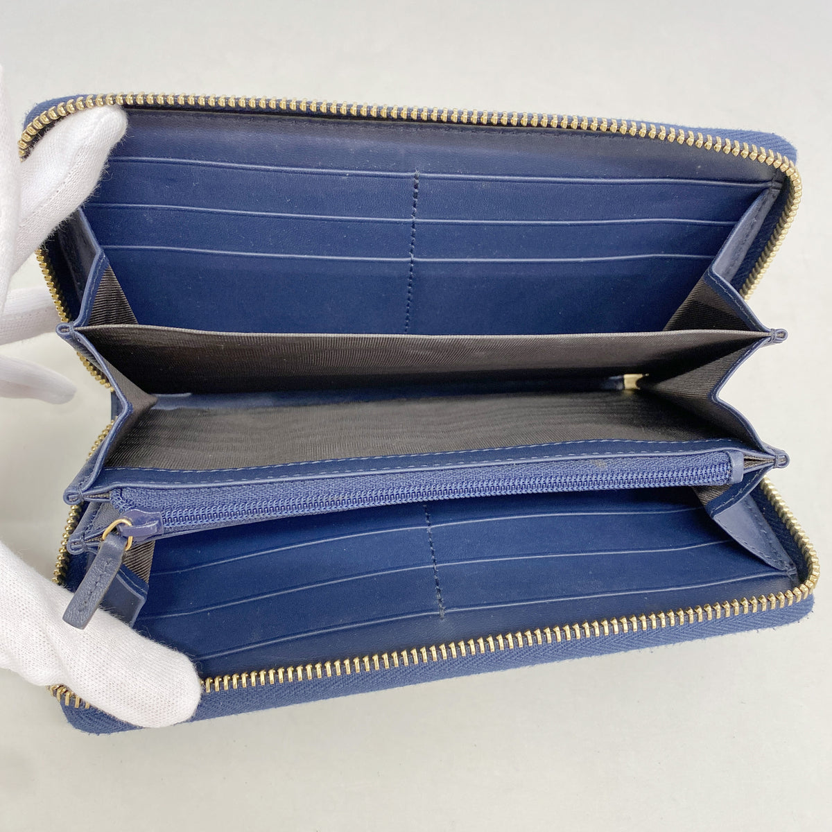 【6kb1580】グッチ 長財布 476083 レザー ネイビー ゴールド金具【中古】レディース