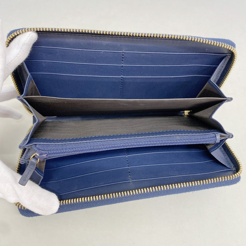【6kb1580】グッチ 長財布 476083 レザー ネイビー ゴールド金具【中古】レディース