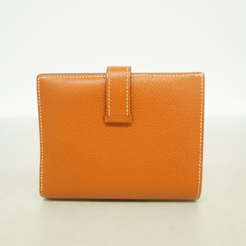 【6kb1582】エルメス 財布 ベアンコンパクト ヴォーエプソン ゴールド シルバー金具 □I刻印【中古】レディース