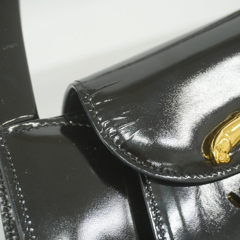 【6kb1646】カルティエ ハンドバッグ パンテール エナメル ブラック ゴールド金具【中古】レディース