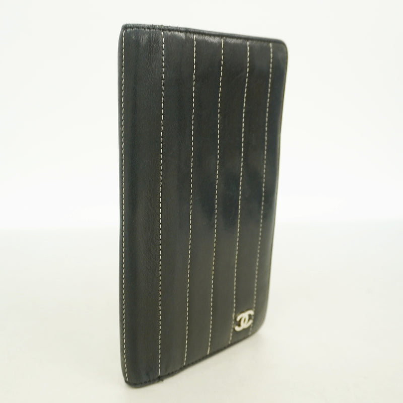 【6kb1703】シャネル 長財布 マドモアゼル ラムスキン ブラック シルバー金具【中古】レディース