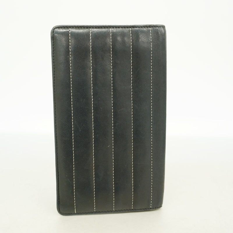 【6kb1703】シャネル 長財布 マドモアゼル ラムスキン ブラック シルバー金具【中古】レディース